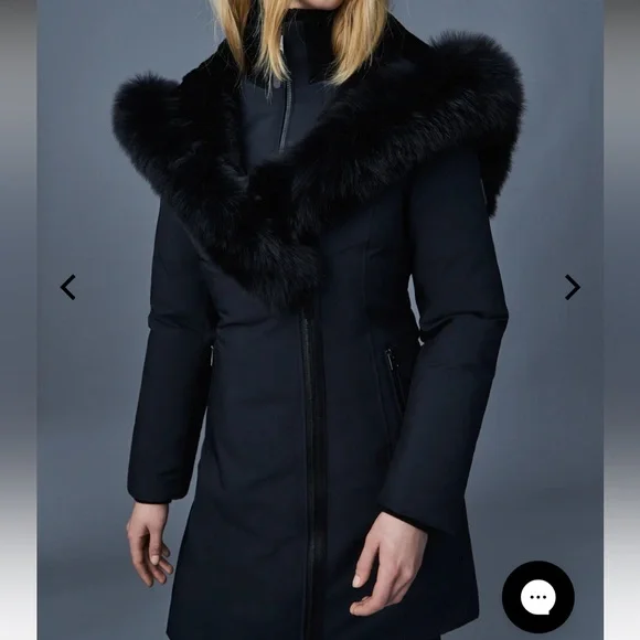 MACKAGE Trish down coat with blue fox fur Signature Collar, Like New, Black, S/P - Picture 2 of 7
